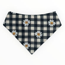Load image into Gallery viewer, Daisies on Black Checks Dog Bandana