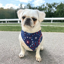 Load image into Gallery viewer, Red White & Blue Fireworks Dog Bandana