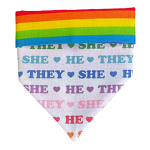 Load image into Gallery viewer, Pride Pronouns Rainbow Dog Bandana