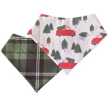Load image into Gallery viewer, Truck and Trees Green Plaid Dog Bandana