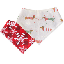 Load image into Gallery viewer, Weiner Dogs and Snowflakes Dog Bandana