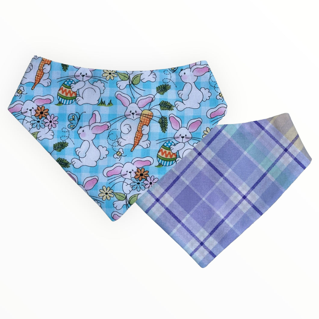 Bunnies on Blue Plaid Dog Bandana