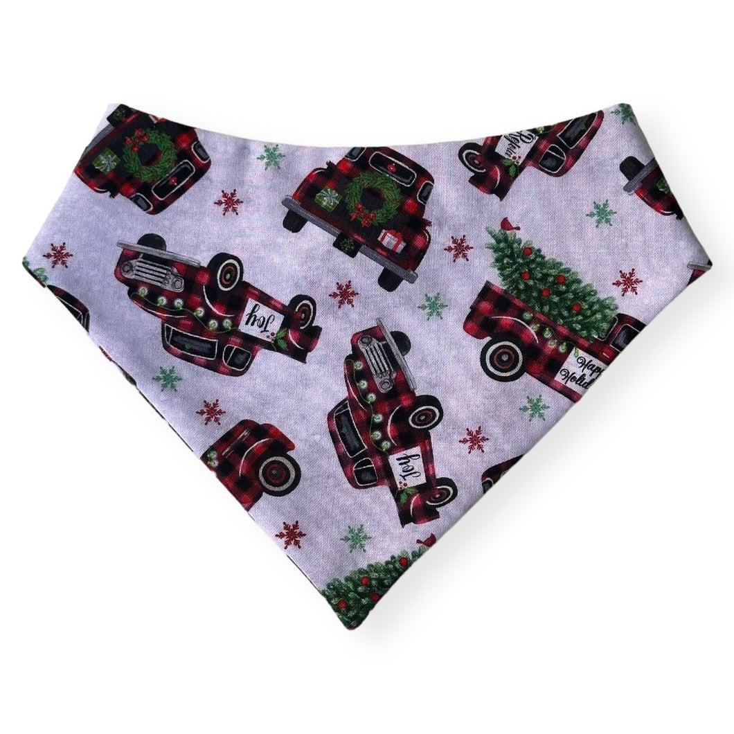 Christmas Red Plaid Truck Dog Bandana