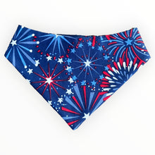 Load image into Gallery viewer, Red White &amp; Blue Fireworks Dog Bandana
