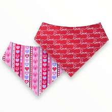 Load image into Gallery viewer, Valentine&#39;s Stripes &amp; Love Dog Bandana
