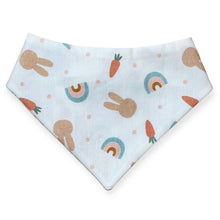 Load image into Gallery viewer, Bunnies, Rainbows, And Carrots On Cream Dog Bandana
