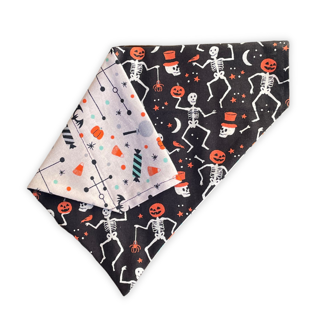 Skeleton & Candy Halloween Reversible Dog Bandana