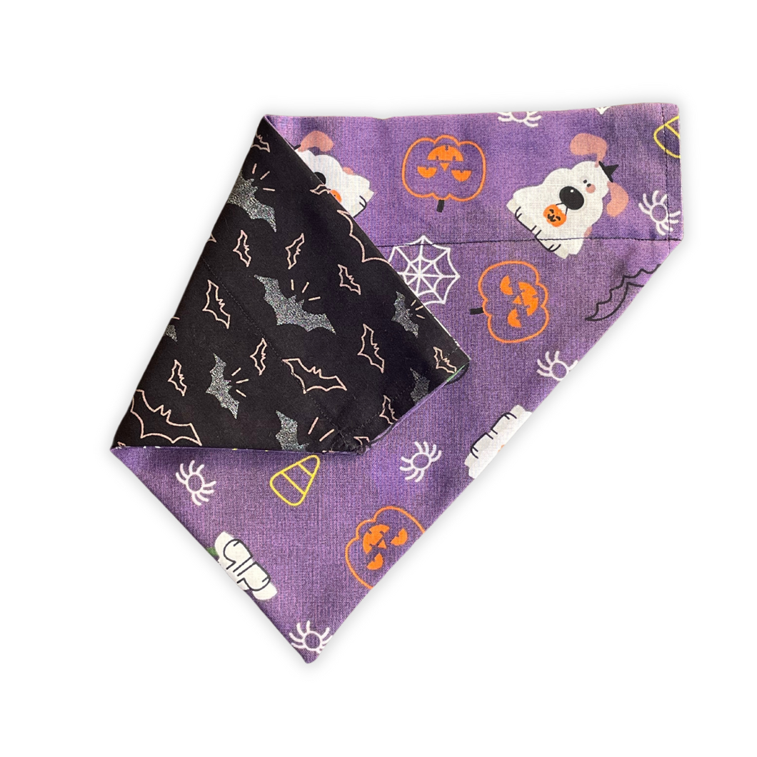 Ghost Dog & Bats Halloween Reversible Dog Bandana