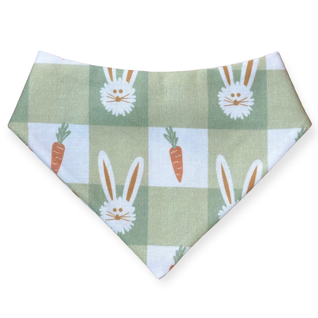 Sage Green Gingham Bunny Carrot Dog Bandana