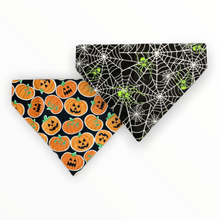 Load image into Gallery viewer, Spider Web &amp; Jack O Lantern Reversible Dog Bandana
