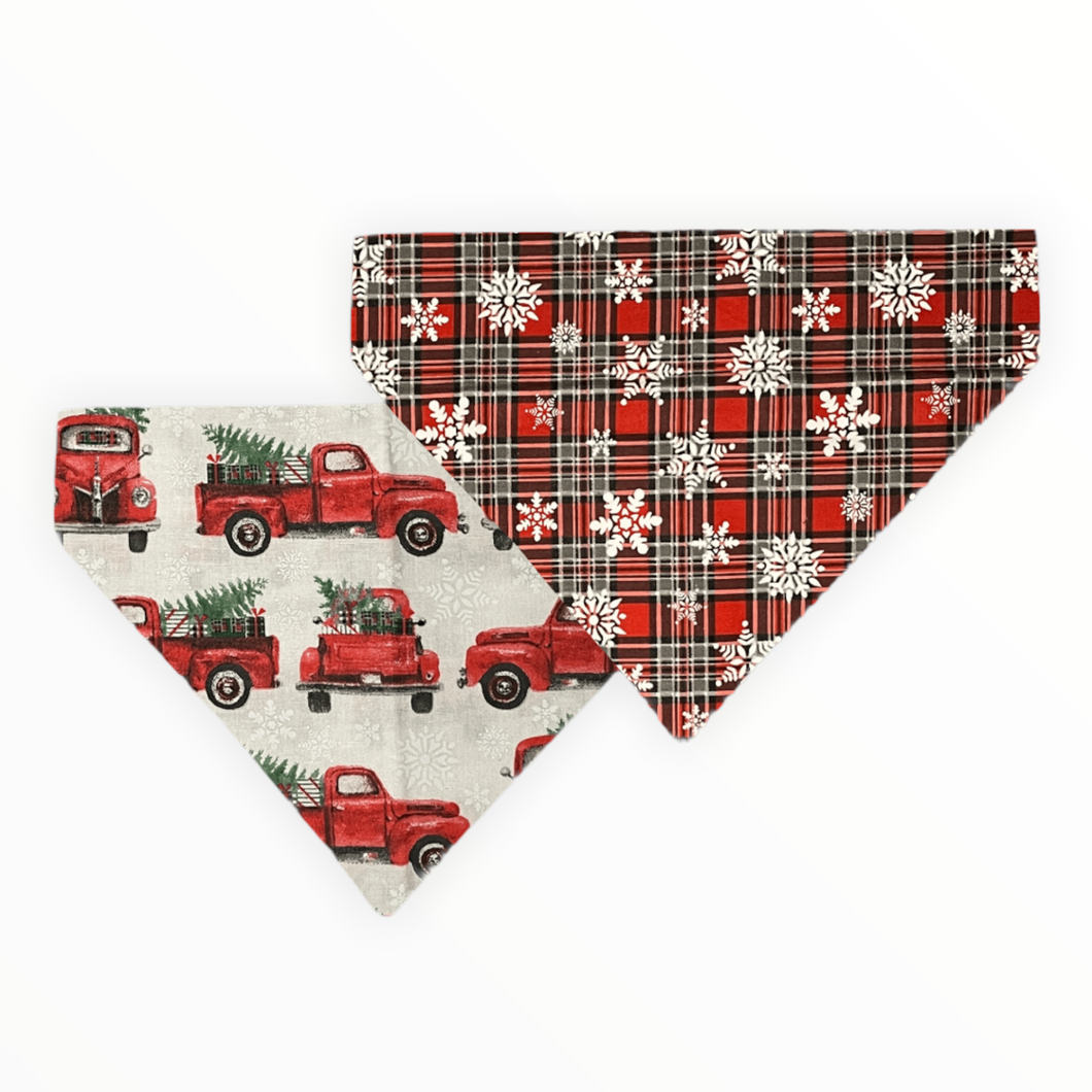 Snowflake & Red Truck Reversible Dog Bandana