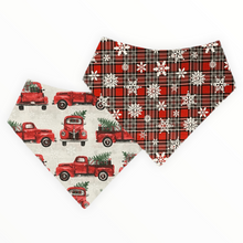 Load image into Gallery viewer, Snowflake &amp; Red Truck Reversible Dog Bandana
