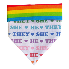 Load image into Gallery viewer, Pride Pronouns Rainbow Dog Bandana
