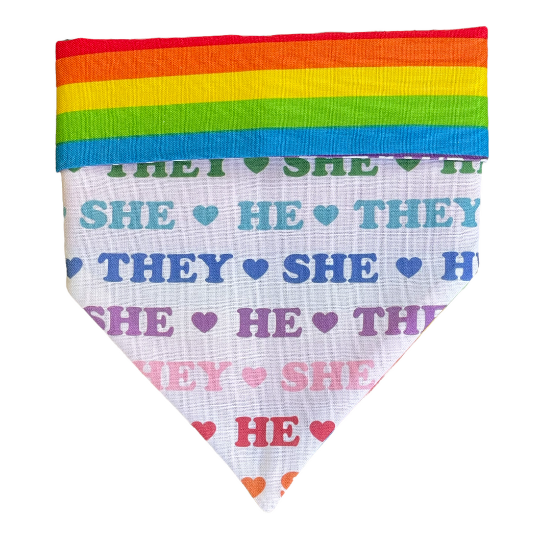 Pride Pronouns Rainbow Dog Bandana