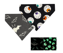 Load image into Gallery viewer, Eye Ball &amp; Bat (Glow in the Dark) Reversible Dog Bandana
