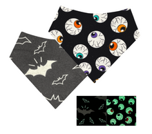 Load image into Gallery viewer, Eye Ball &amp; Bat (Glow in the Dark) Reversible Dog Bandana
