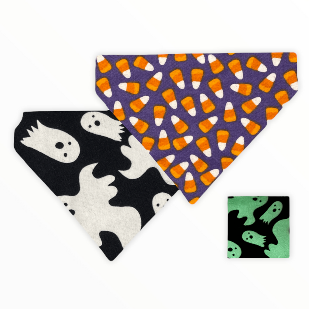 Candy Corn Ghost Flannel (Glow in the Dark) Dog Bandana