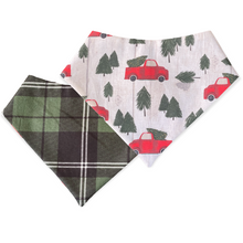 Load image into Gallery viewer, Truck and Trees Green Plaid Dog Bandana
