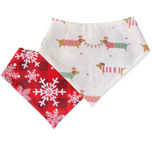 Load image into Gallery viewer, Weiner Dogs and Snowflakes Dog Bandana
