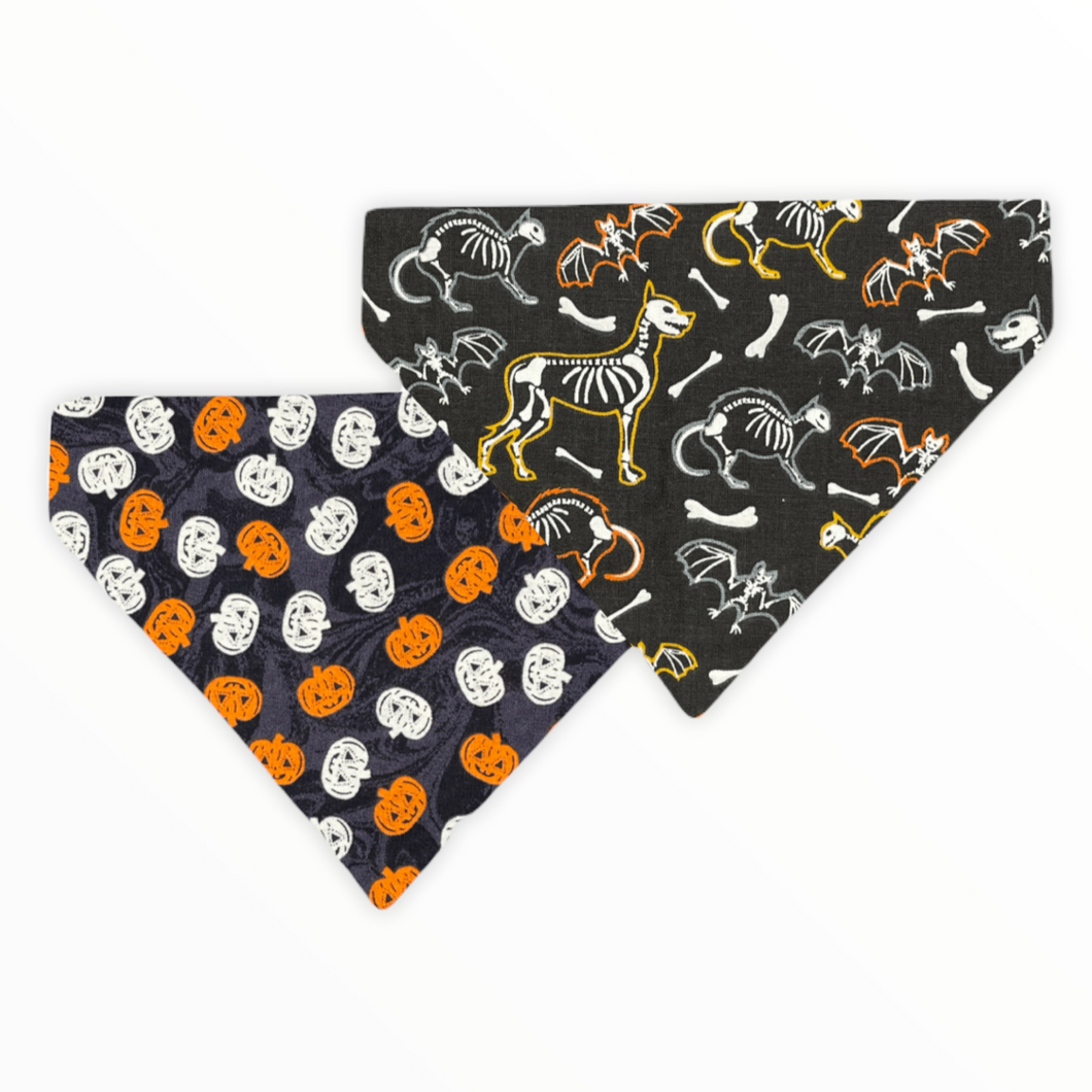 Skeleton Pumpkin Reversible Dog Bandana