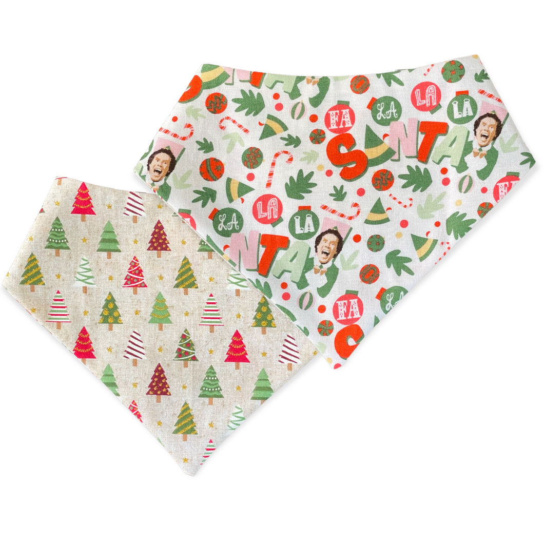 Santas Elf and Christmas Trees Dog Bandana