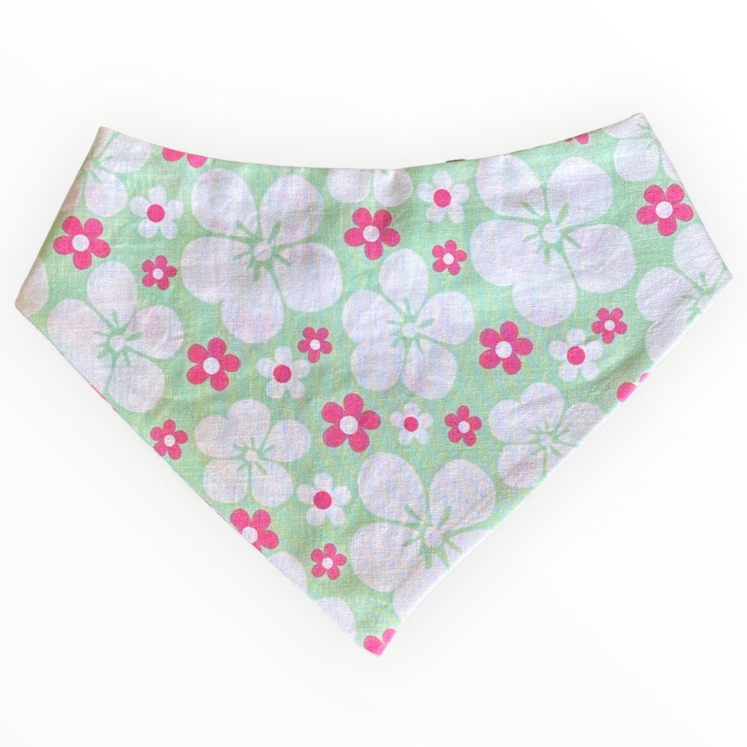 White and Pink on Mint Dog Bandana